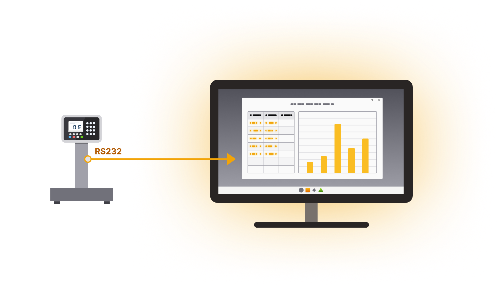 Image shows weight readings being collected from a USB postal scale into Excel or Windows applications