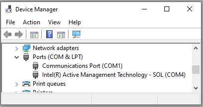 Screenshot of the Windows Device Manager showing the expanded "Ports (COM & LPT)" List.